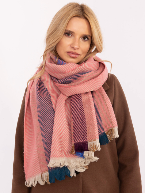 Hurt Pomarańczowy długi szal damski z frędzlami