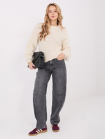 Ecru damski sweter z bufiastym rękawem