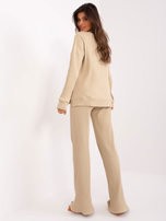 Hurt Beżowy damski komplet casualowy w prążek
