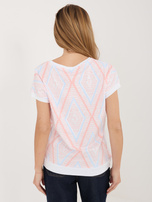 Brzoskwiniowa casualowa bluzka w romby