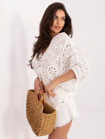 Ecru letni sweter o kroju nietoperza 