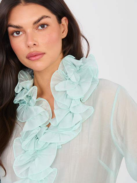 Jasnomiętowa prześwitująca koszula z żabotem