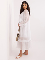 Biała midi sukienka z wiązaniem przy dekolcie