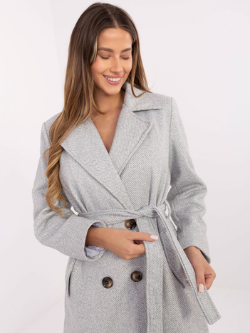 Biało-jasnoszary damski płaszcz w paski RUE PARIS