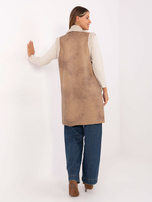 Beżowa długa kamizelka z kożuszkiem 