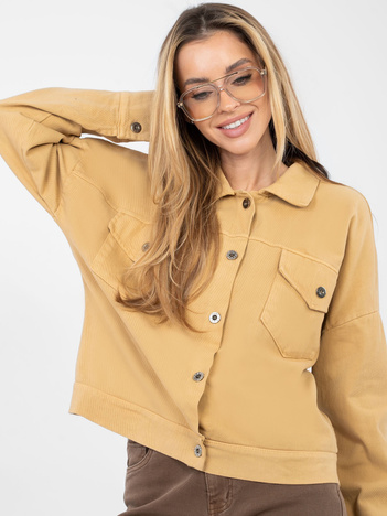 Camelowa jeansowa kurtka z zapięciem na guziki RUE PARIS 