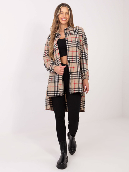 Beige-black asymmetric checkered shirt Bonnie.