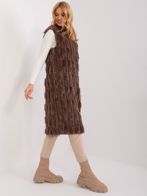 Hurt Brązowa futrzana kamizelka z suwakiem