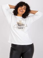 Ecru bluzka plus size z napisem bawełniana Vickey 