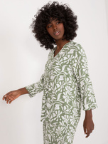 Hurtownia Khaki-biała luźna bluzka z roślinnym printem SUBLEVEL