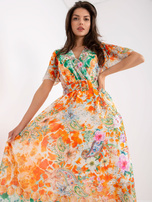 Pomarańczowa sukienka midi z printami