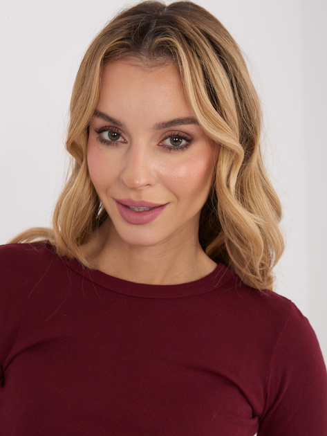 Bordowa damska bluzka basic z długim rękawem