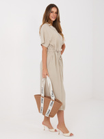 Beżowa koszulowa sukienka z muślinu 