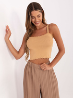 Camelowy dzianinowy top w prążek RUE PARIS