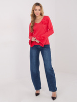 Koralowa bluzka z falbankami przy rękawach