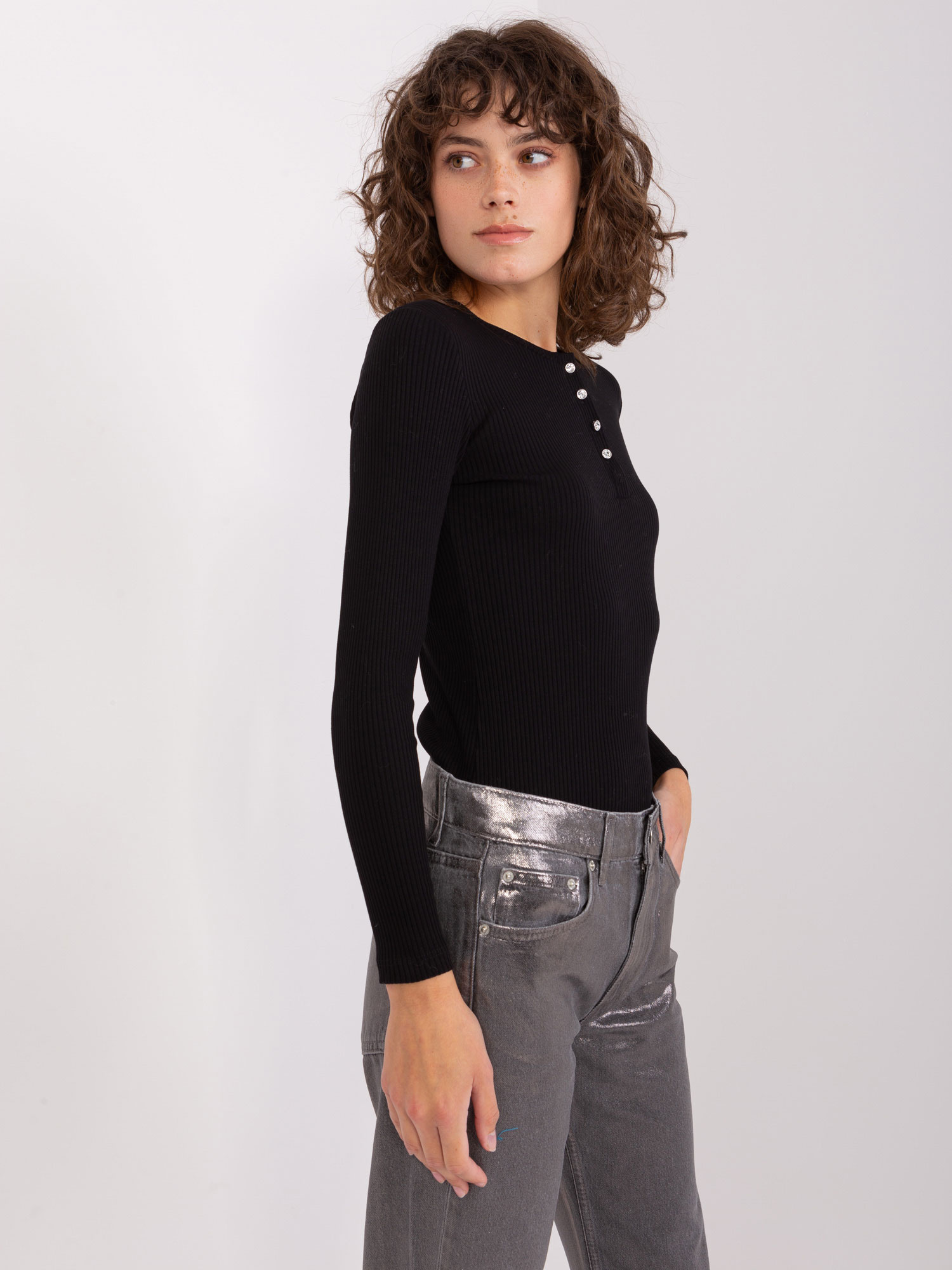 Czarna prążkowana bluzka basic longsleeve