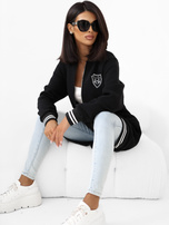 Schwarzer langer Reißverschluss-Pullover mit dem Aufnäher Lucia RUE PARIS.