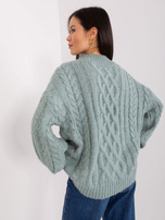 Hurt Miętowy sweter z warkoczami i ściągaczami