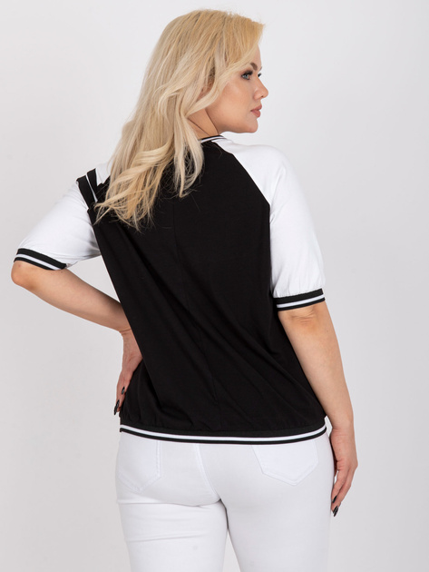 Biało-czarna casualowa bluzka plus size z dekoltem V