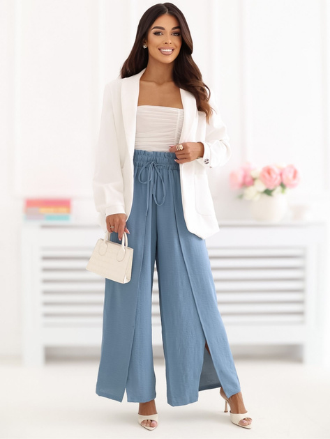 Ciemnoniebieskie spodnie wide leg z rozcięciami