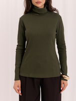 Khaki damski bluzka basic w prążki 