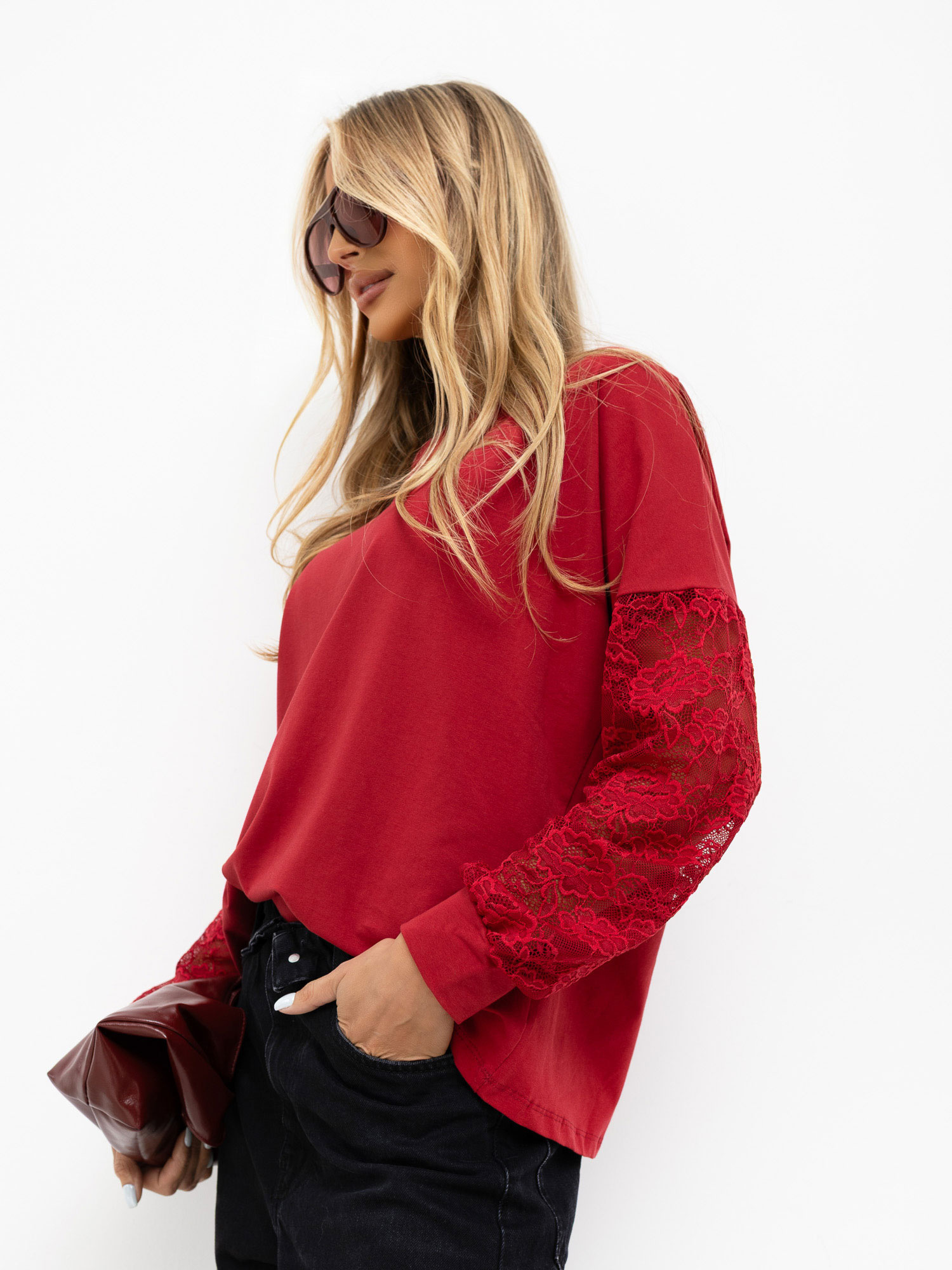 Bordeauxfarbige Bluse mit Spitze Shantelle RUE PARIS.