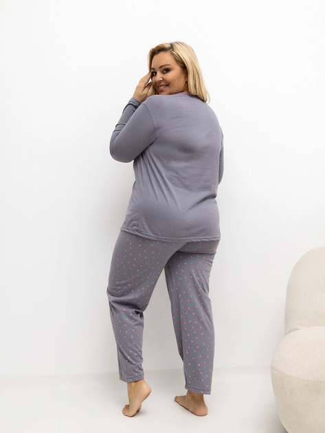 Ciemnoszara piżama plus size ze spodniami w groszki