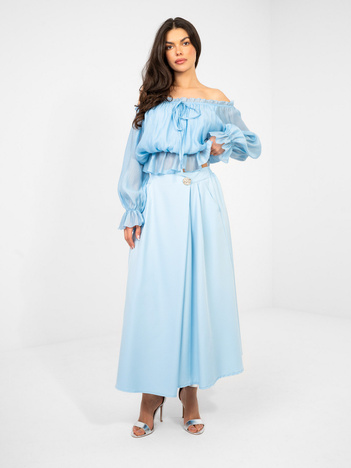 Pastelowa niebieska elegancka spódnica midi