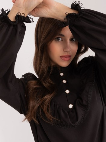 Wholesale Black Elegant Shirt with a Stand Collar