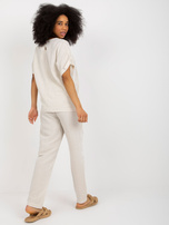 Hurt Jasnobeżowy komplet letni ze spodniami RUE PARIS