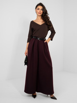 Śliwkowe spodnie spodnie palazzo z paskiem RUE PARIS