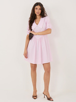 Light pink mini dress with wide stripes.