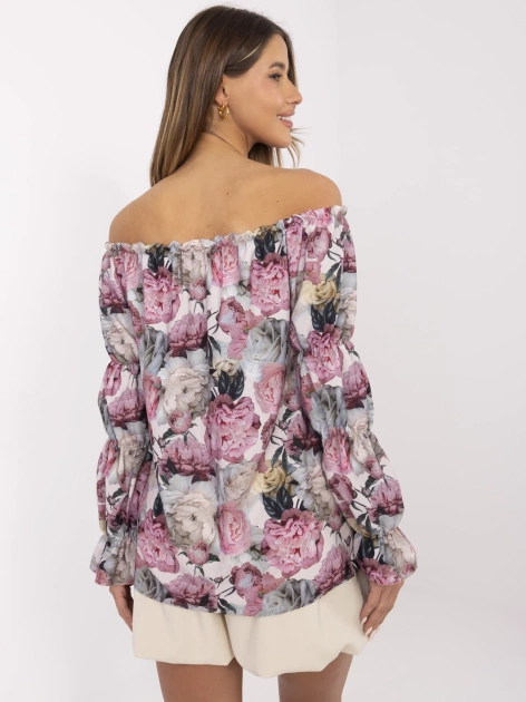 Hurt Brudnoróżowo-beżowa bluzka hiszpanka z printem