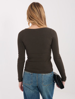 Czekoladowa bluzka basic z długim rękawem