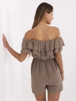 Ciemnobeżowy muślinowy kombinezon z gumką w pasie