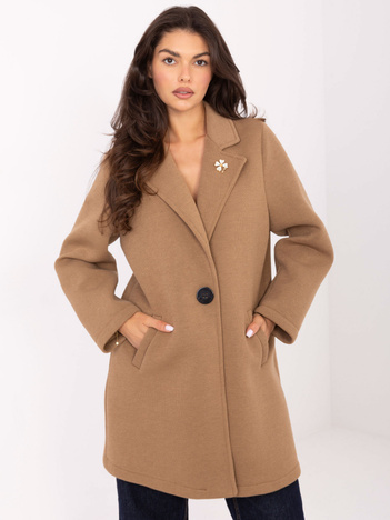 Camelowy płaszcz z zapięciem na guzik RUE PARIS