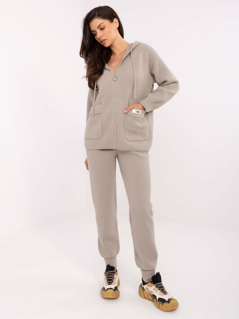 Szary swetrowy komplet z domieszką wełny