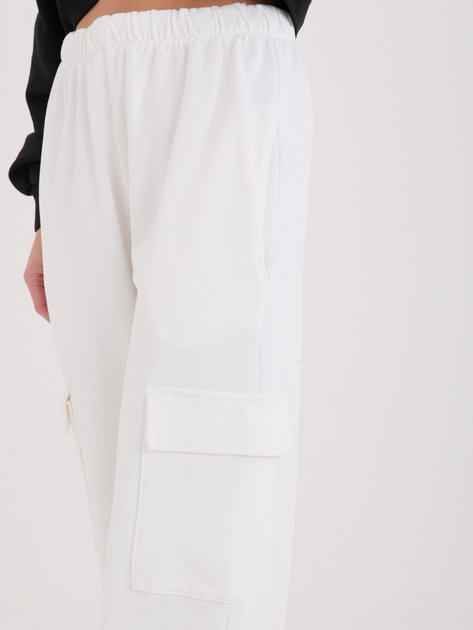 Ecru dresowe spodnie cargo bez zapięcia