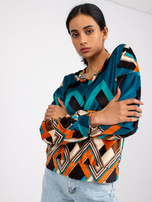 Morsko-pomarańczowa welurowa bluzka z printami Lea