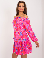 Hurt Dark Pink Off-the-Shoulder Dress with Ruffle RUE PARIS
