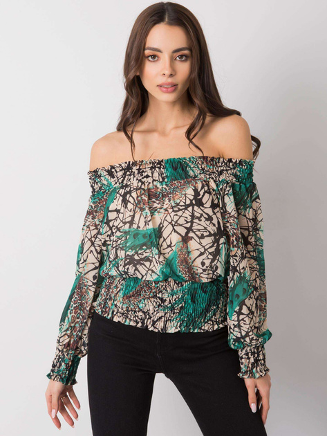Zielono-beżowa bluzka hiszpanka z printami Rouen