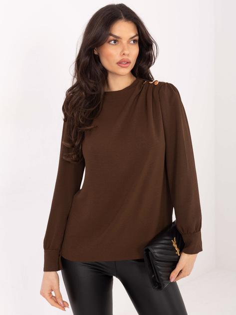 Brązowa elegancka bluzka z drapowaniem