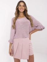 Brudnoróżowy elegancki sweter o kroju nietoperza 