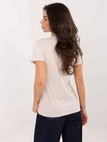 Jasnobeżowy bawełniany t-shirt z nadrukiem