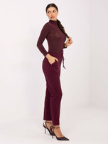 Burgundowe materiałowe spodnie z nogawką 7/8