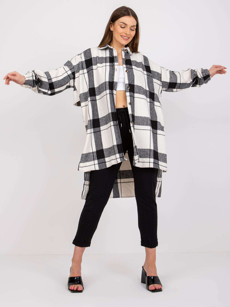 Czarno-biała koszula z wełną w kratę Amerie