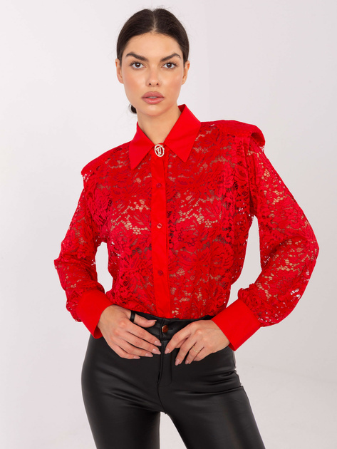 Czerwona rozpinana koszula z koronki 
