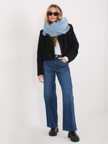 Jasnoniebiesko-ecru damski szal z frędzlami