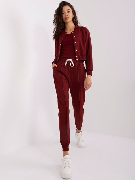 Hurt Bordowy damski komplet dresowy z bluzą bomberką