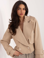 Beżowy krótki płaszcz z pagonami RUE PARIS 